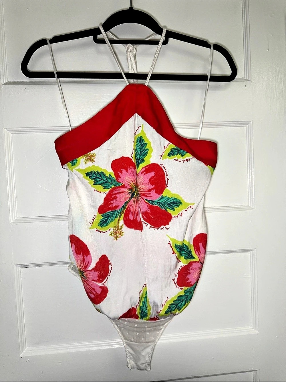 Free People Intimately Hibiscus Halter Bodysuit White & Red Size M